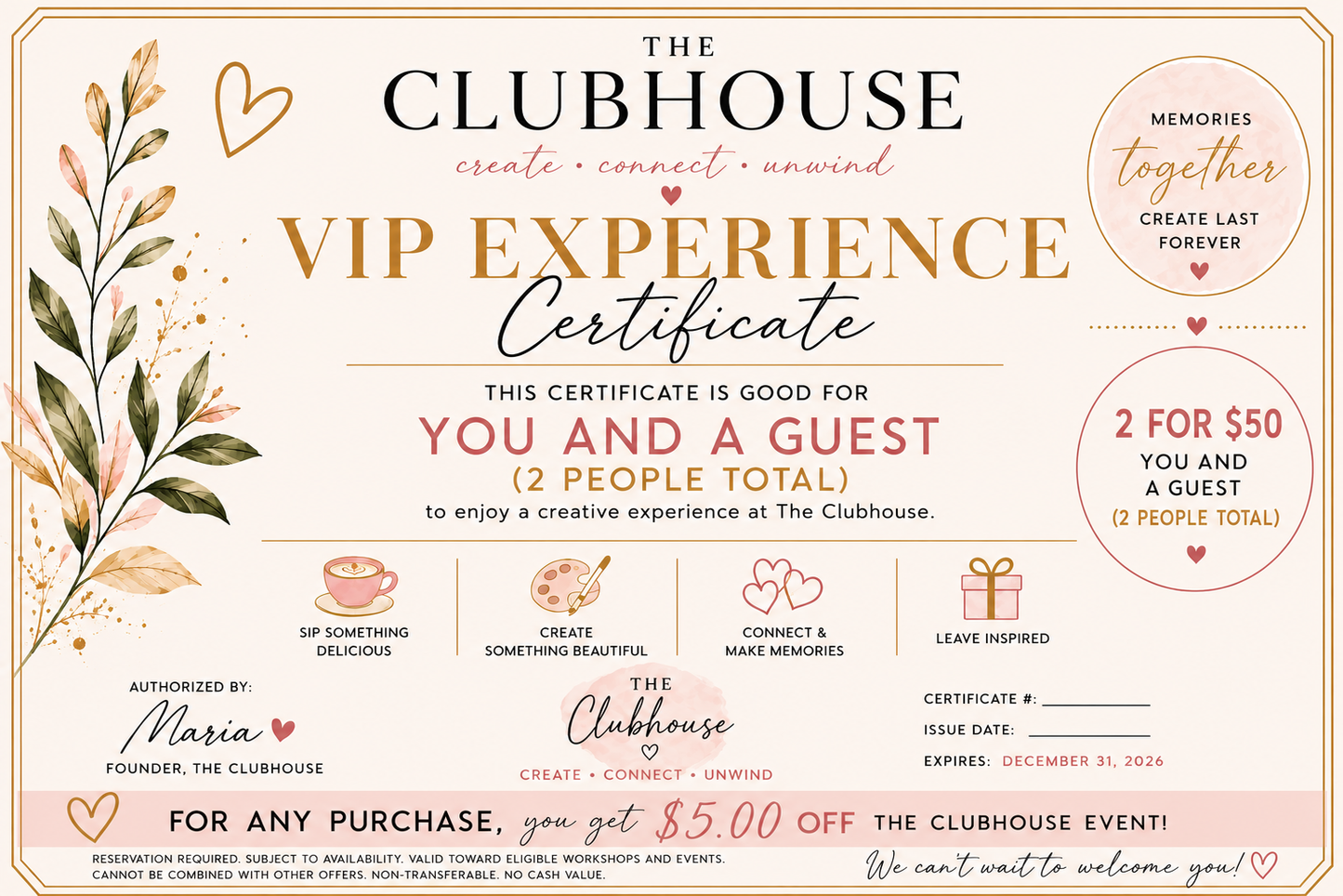 The Clubhouse Creative Experience Pass | 4 Guests for $100